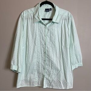 Sonoma Button Up Top Size 2X Pleated Front Light Green Casual Coastal Grandma
